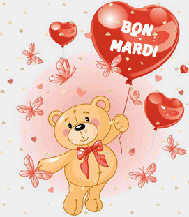 Gif animé Bon mardi ourson ballons